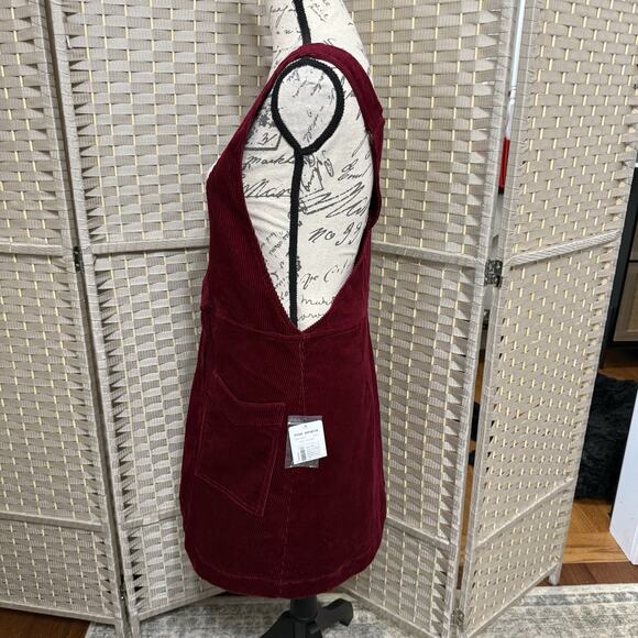 Free People Canyonland Jumper Dress Size 10 Red Velvet Corduroy Button Front NEW - Picture 3 of 11